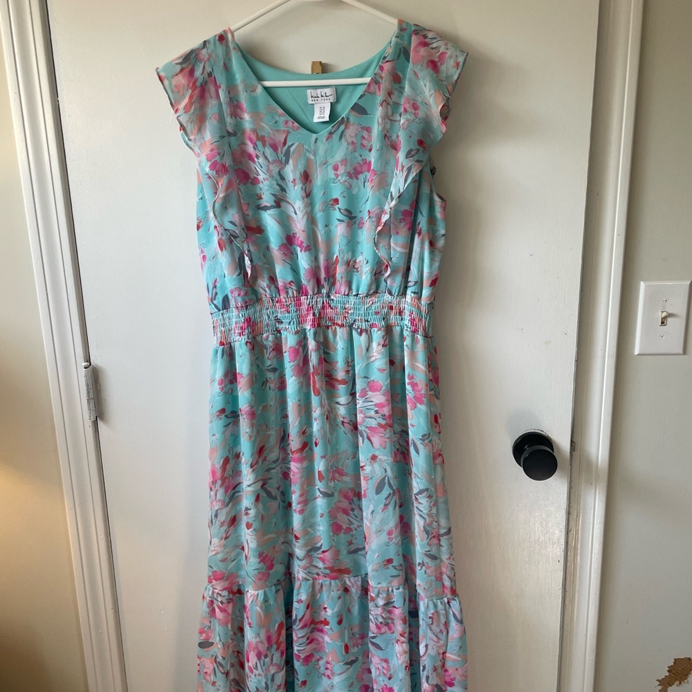 Floral Maxi Dress in Blue and Pink
